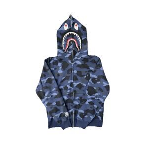 Size XL - Bape Shark Full Zip Hoodie Camo Blue